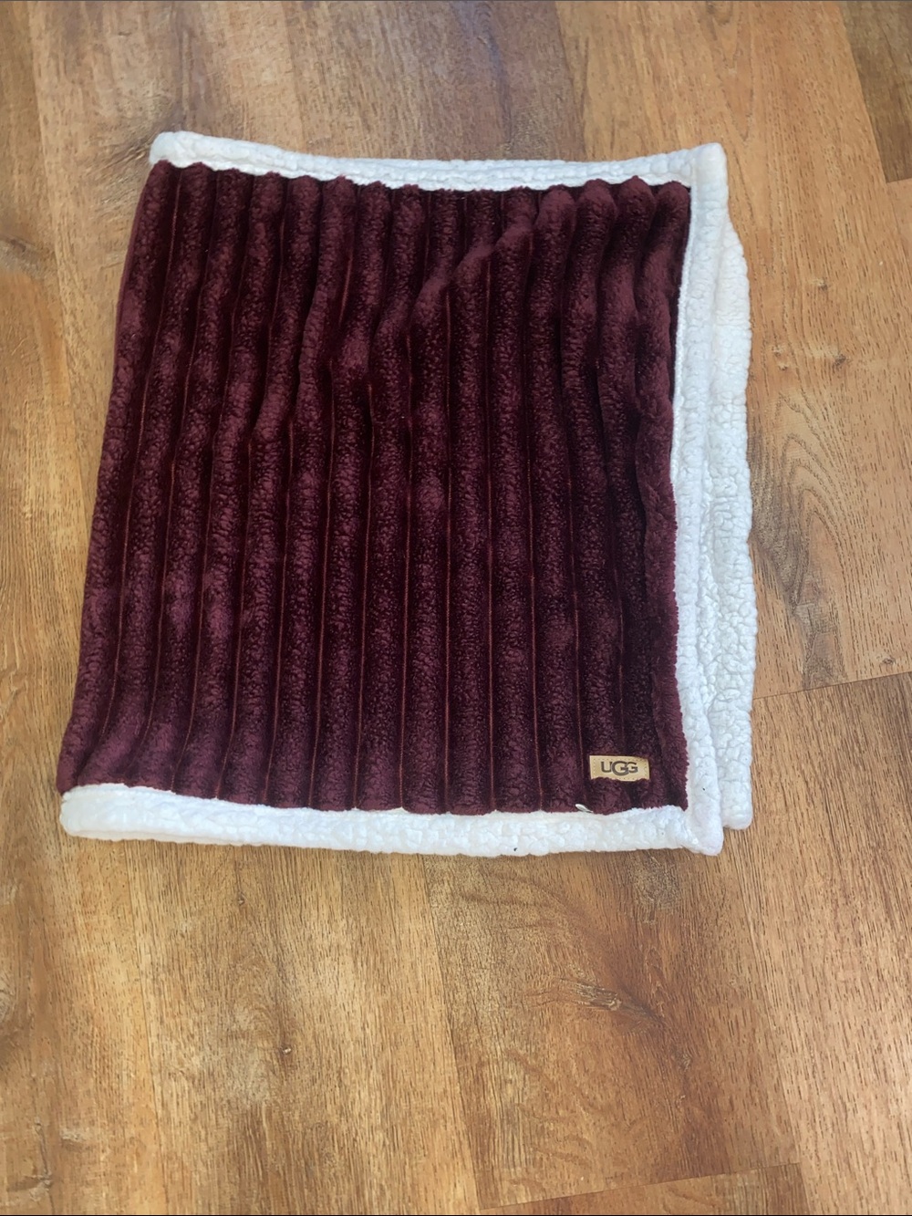 UGG Maroon Plush Sherpa Pillow Case with Cream Trim
